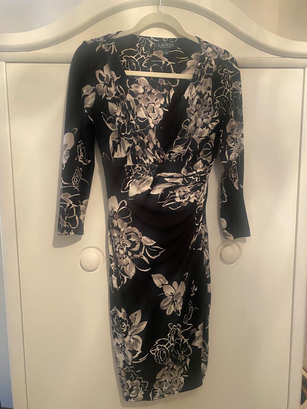 Lauren Ralph Lauren Jersey Knit Dress Faux wrap Black/White Sz 2